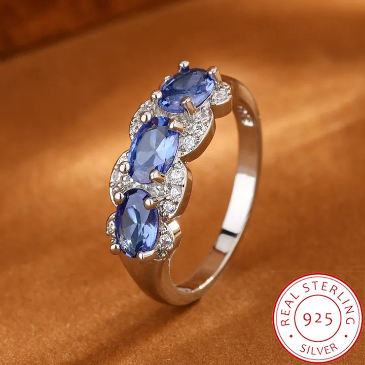 KissIcon Exquisite Blue CZ Ring - 925 Sterling Silver Gift