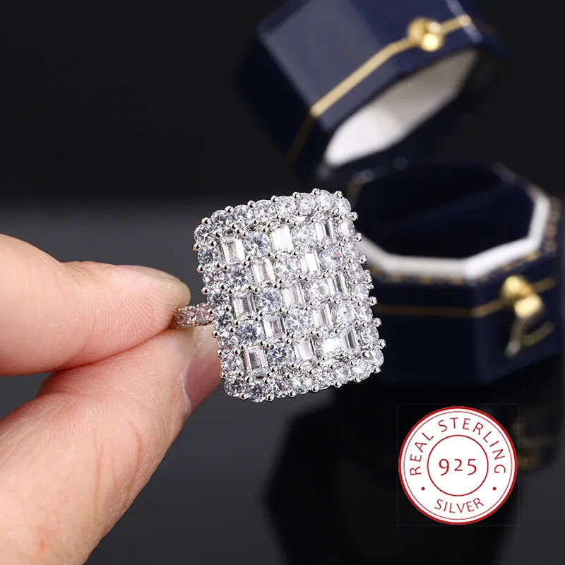 KissICON 8 Luxurious 925 Sterling Silver Ring for Women Stylish Party Jewelry Full of Diamond Zircon Rings Engagement Rings Classic Gifts
