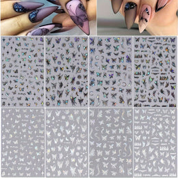 KissICON 8 Sheets Butterfly Nail Art 3D Self Adhesive Holographic Glitter