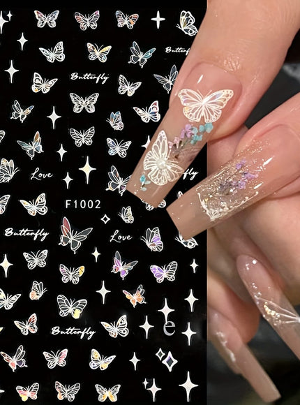 KissICON 8 Sheets Butterfly Nail Art 3D Self Adhesive Holographic Glitter