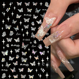 KissICON 8 Sheets Butterfly Nail Art 3D Self Adhesive Holographic Glitter