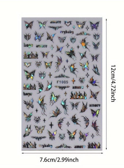 KissICON 8 Sheets Butterfly Nail Art 3D Self Adhesive Holographic Glitter