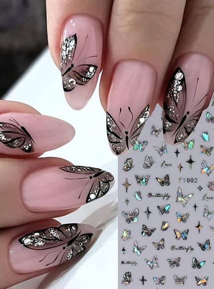 KissICON 8 Sheets Butterfly Nail Art 3D Self Adhesive Holographic Glitter