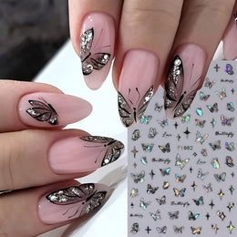 KissICON 8 Sheets Butterfly Nail Art 3D Self Adhesive Holographic Glitter