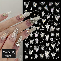KissICON 8 Sheets Butterfly Nail Art 3D Self Adhesive Holographic Glitter