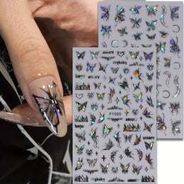KissICON 8 Sheets Butterfly Nail Art 3D Self Adhesive Holographic Glitter