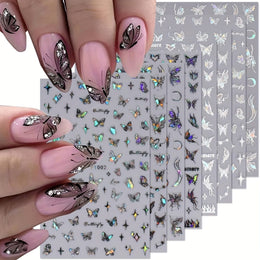 KissICON 8 Sheets Butterfly Nail Art 3D Self Adhesive Holographic Glitter