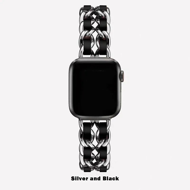KissICON 8 Silver Black / 38mm 40mm 41mm Women Metal Strap for Apple Watch Band 10 9 8 Ultra 46mm 42mm 49mm 7 SE 6 5 41mm 45mm 44/40mm Lady Gold Steel Bracelet Wristband