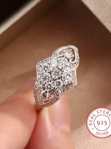 KissICON 8 Stylish White Full Zircon Shape 925 Silver Plated Ring for Women's High Quality Shiny Anniversary Gift Sterling Silver Jewelry