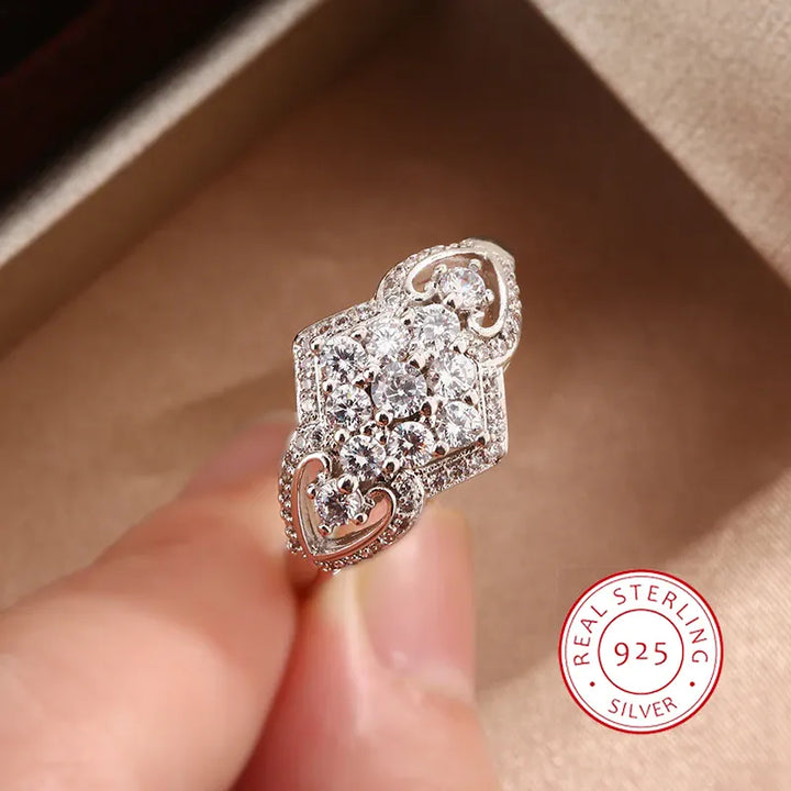Stylish White Full Zircon Shape 925 Silver Plated Ring for Women's High Quality Shiny Anniversary Gift Sterling Silver Jewelry