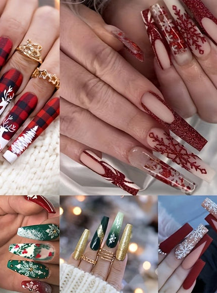 KissIcon Christmas Press On Nails Coffin Red Green