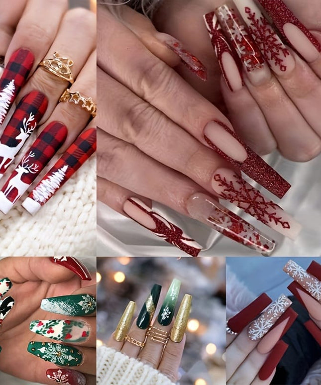 KissIcon Christmas Press On Nails Coffin Red Green