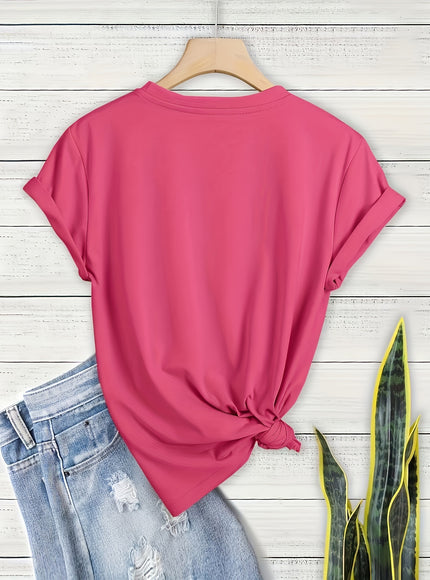 Plus Size Heart Print T-Shirt, Casual Crew Neck Short Sleeve T-Shirt, Women's Plus Size Clothing