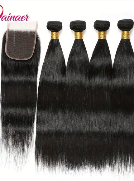 Peruvian Straight Bundles With Closure 4x4 Virgin Remy