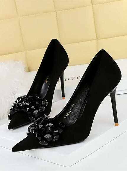 KissICON 825-H27 Black / 41 / CHINA 2024 New Fashion Pointed Toe Suede Rhinestone Women