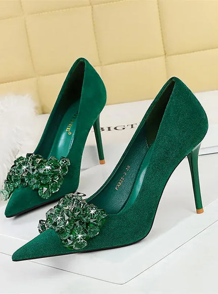 KissICON 825-H27 Green / 39 / CHINA 2024 New Fashion Pointed Toe Suede Rhinestone Women