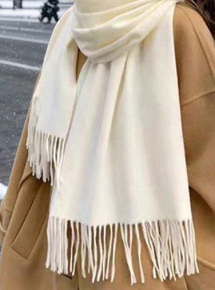 1Pc Women'S Fringe Cashmere Scarf, Thick Warm Shawl, Solid Colored, Multifunctional Neck Warmer, Autumn/Winter