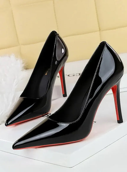 KissICON 8351 Black / 34 / CHINA Fashionable Simple Slim Heels High Heels Glossy Patent