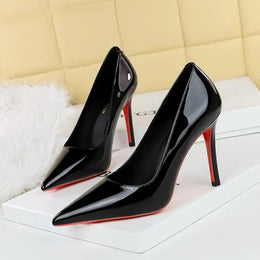 KissICON 8351 Black / 34 / CHINA Fashionable Simple Slim Heels High Heels Glossy Patent