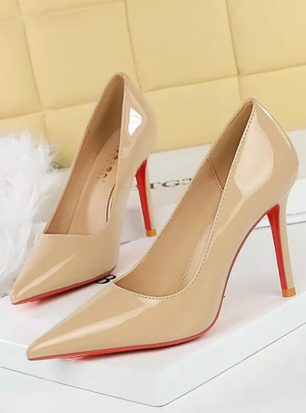 KissICON 8351 Khaki / 34 / CHINA Fashionable Simple Slim Heels High Heels Glossy Patent