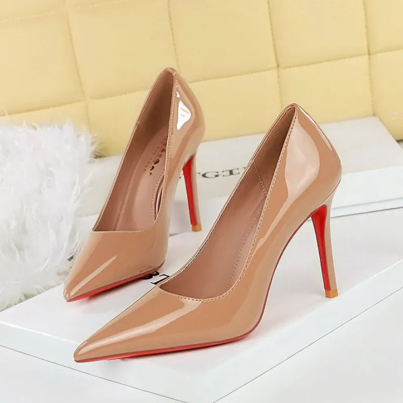 KissICON 8351 Nude Color / 37 / CHINA Fashionable Simple Slim Heels High Heels Glossy Patent