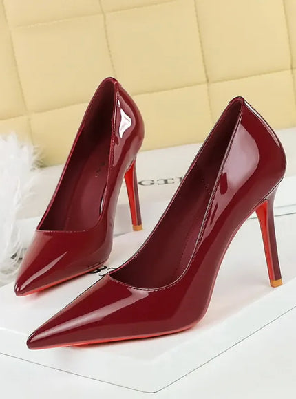 KissICON 8351 Red / 34 / CHINA Fashionable Simple Slim Heels High Heels Glossy Patent