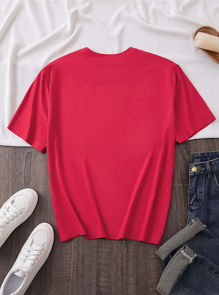 Women's Valentine's Day Leopard Heart Print T-Shirt - Short Sleeve Crew Neck Casual Top, Vibrant Pink, Relaxed Fit, Machine Washable, Plus Size Friendly, All-Season Comfort, Valentine's Day T-shirts, Trendy Casualwear, Durabl