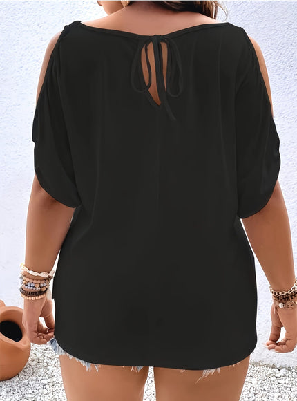 Women's Elegant Off-Shoulder Round Neck T-Shirt - Soft Stretchy Fabric, Solid Color Summer Casual & Formal Wear, Hand Wash Only, Everyday Comfort Tee, Elegant Shirt, Comfortable Fit Shirt