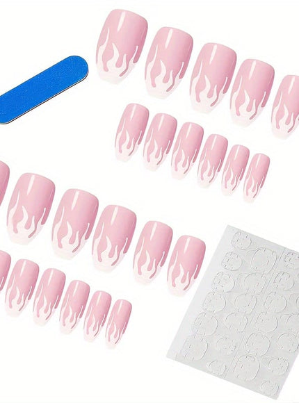 KissICON 8609 [KissIcon] 24 Pcs Glossy Pink Flame Nails -