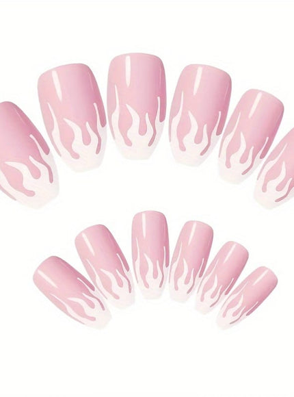 KissICON 8609 [KissIcon] 24 Pcs Glossy Pink Flame Nails -