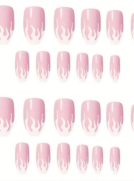 KissICON 8609 [KissIcon] 24 Pcs Glossy Pink Flame Nails -