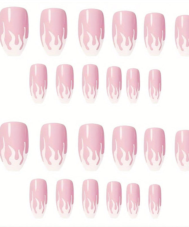 KissICON 8609 [KissIcon] 24 Pcs Glossy Pink Flame Nails -