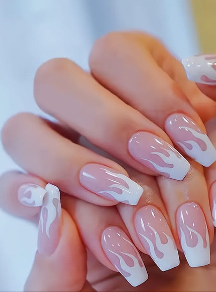 KissICON 8609 [KissIcon] 24 Pcs Glossy Pink Flame Nails -
