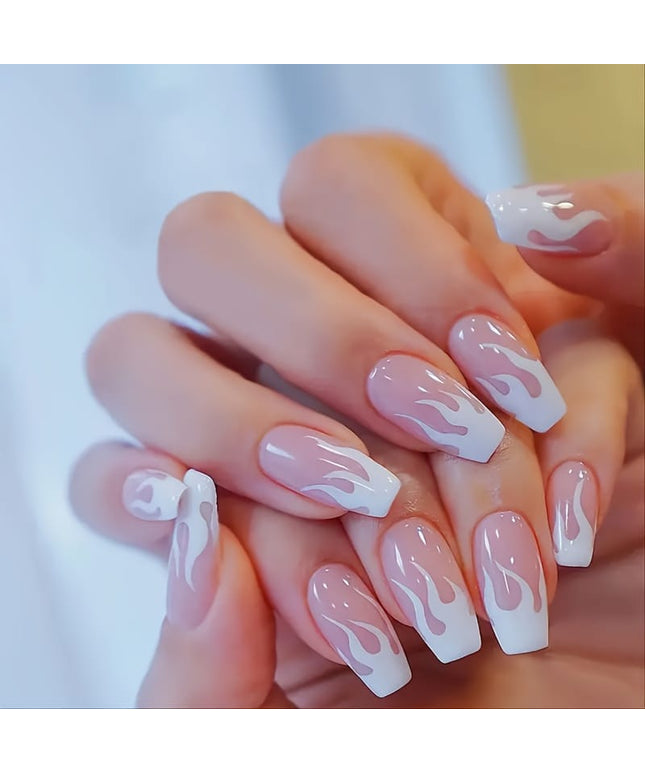 KissICON 8609 [KissIcon] 24 Pcs Glossy Pink Flame Nails -
