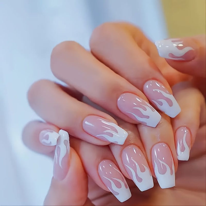[KissIcon] 24 Pcs Glossy Pink Flame Nails -