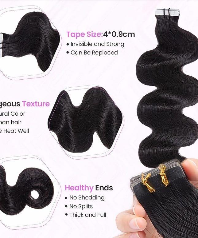 KissIcon Body Wave Tape In Extensions Natural Look