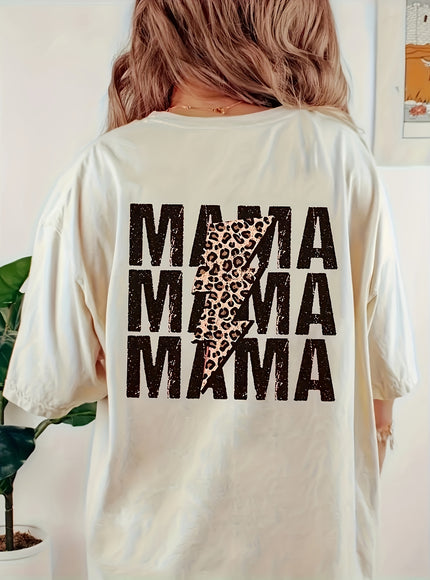 Plus Size - Plus Size Women'S Casual T-Shirt - "MAMA" Graphic Print, Crew Neck, Short Sleeve, Soft Polyester Blend, Black with White Lettering, Comfortable & Stylish for Casual Attire