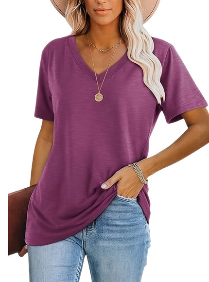 Women'S Plus Size Casual T-Shirt Set - 3pcs, V-Neck, Short Sleeve, Lightweight & Stretchy, All-Season Comfort, Casual Wear|Vneck Tshirt|Lightweight Fabric