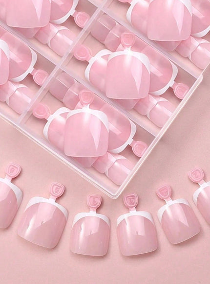 120Pcs White French Hand and Foot Nail Set, Medium Square Press-On Nails, Fashionable and Minimalist Design, Pre-Glued Nail Art Tips, Glossy Pure French Style, Perfect for Women'S Daily Wear, Includes Storage Box Toe Nails Nail Supplies Nails