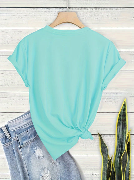 Plus Size Heart Print T-Shirt, Casual Crew Neck Short Sleeve T-Shirt, Women's Plus Size Clothing