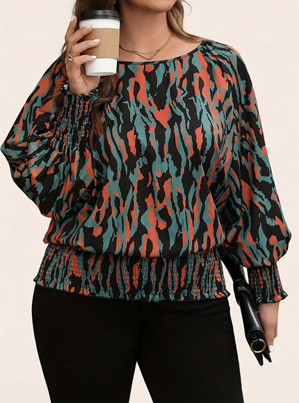 Plus Size, Women's Elegant Blouse - Non-See-Through Long Sleeve Shirt with Push-Up fit, Round Neck Tops for Office, Party, Everyday - Machine Washable Women's Blouse in Teal Green/Orange/Black/White/Beige/Gray/Blue/Red/Pink/