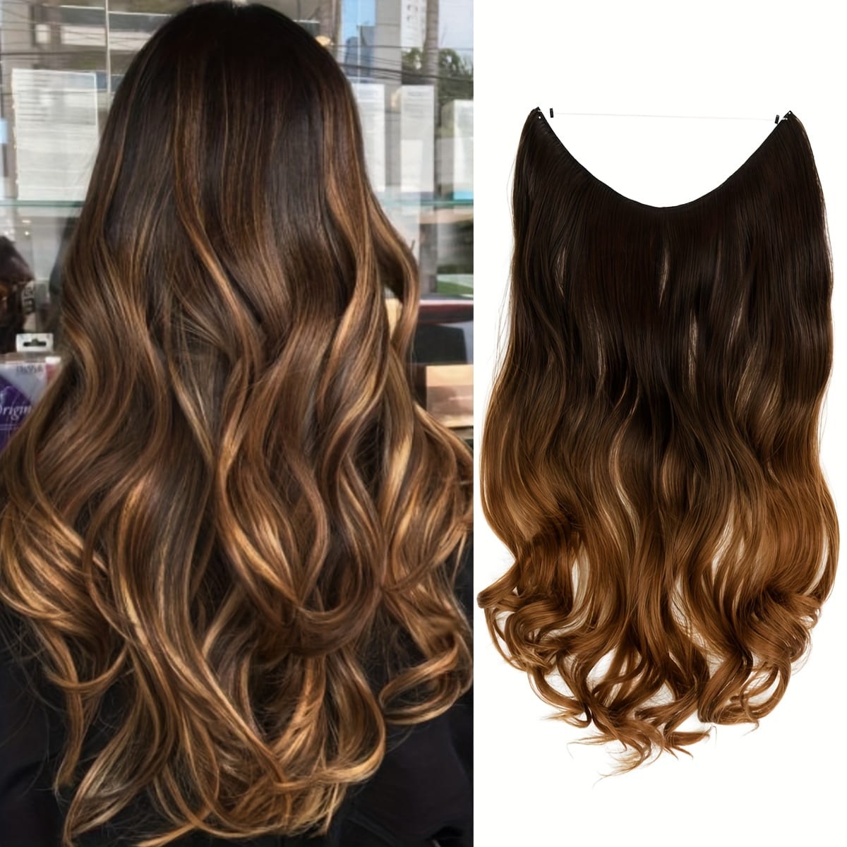 KissICON 8H27-Brown&Blonde Kissicon Hair Extensions Hidden Wire Secure