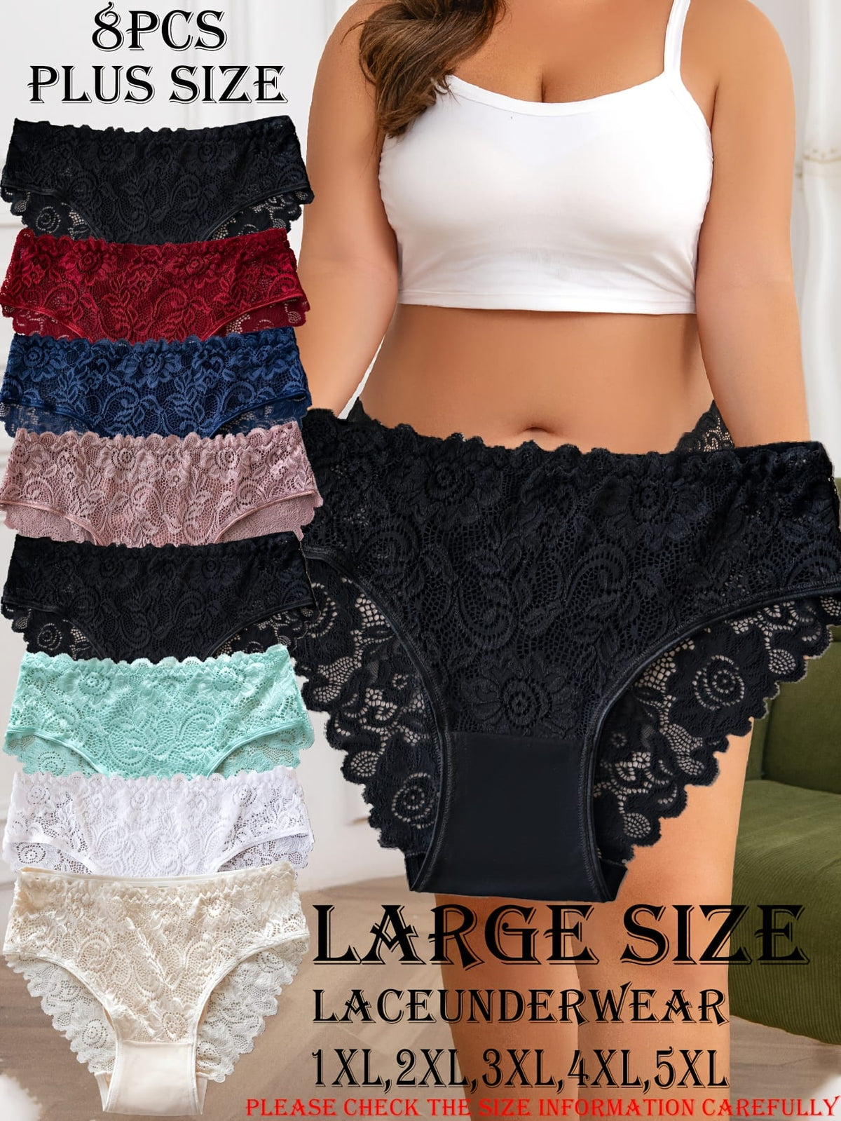 KissICON 8pc Floral Lace Curve Briefs – Soft Elegant Underwear