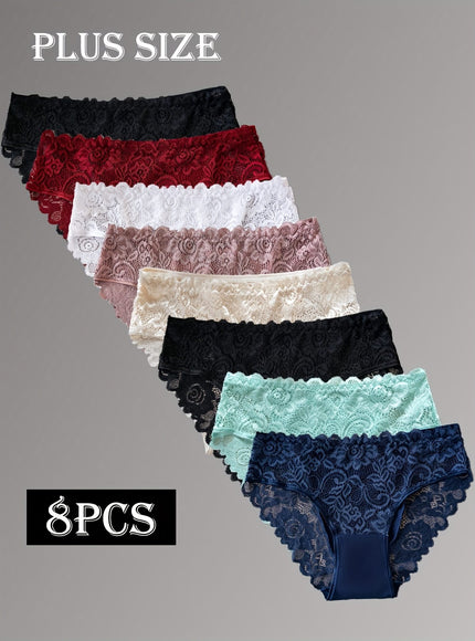 KissICON 8pc Floral Lace Curve Briefs – Soft Elegant Underwear