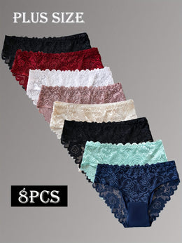 KissICON 8pc Floral Lace Curve Briefs – Soft Elegant Underwear