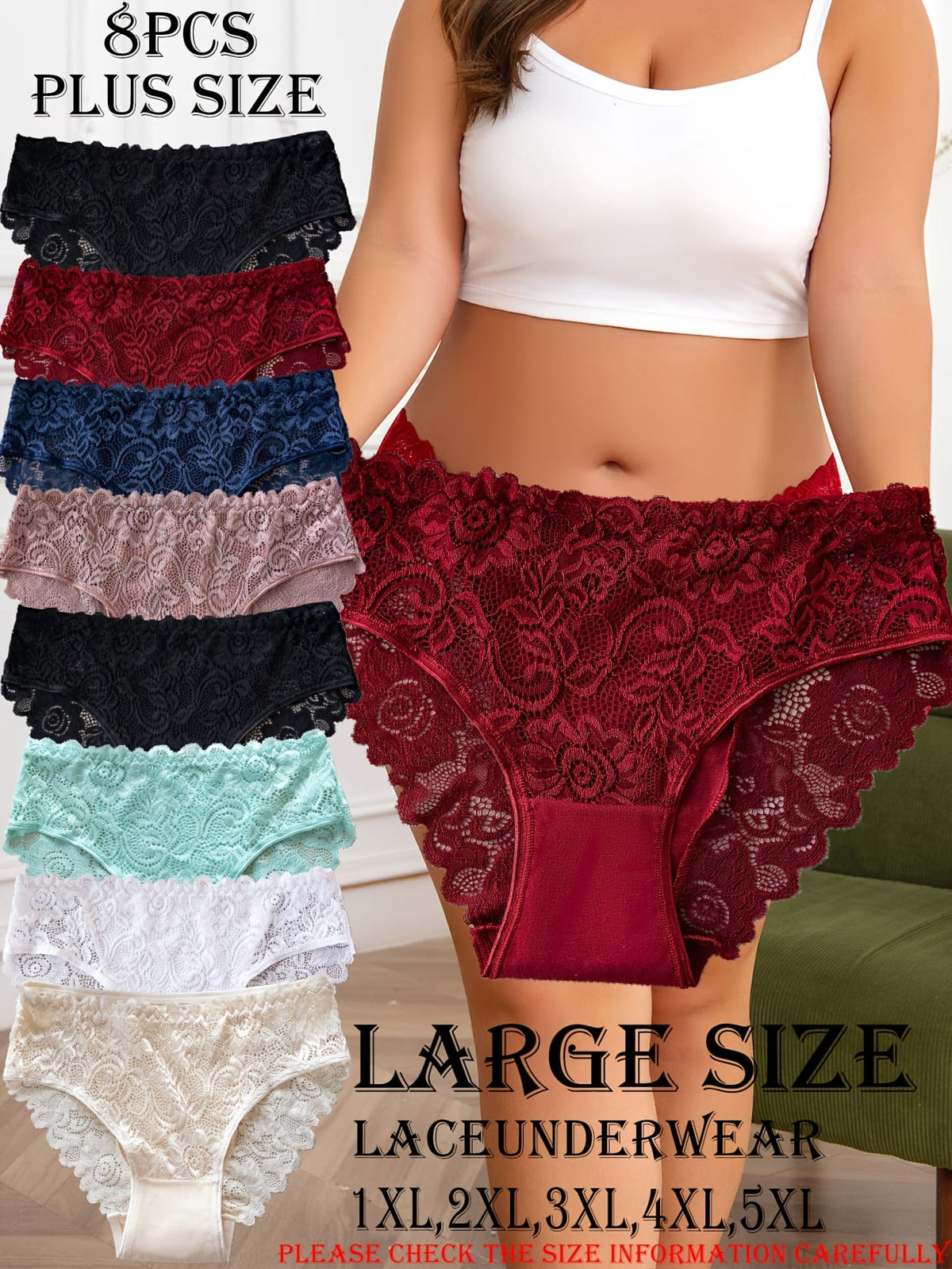 KissICON 8pc Floral Lace Curve Briefs – Soft Elegant Underwear