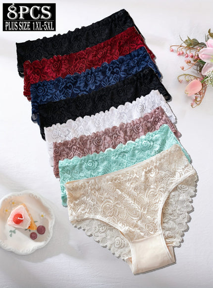 KissICON 8pc Floral Lace Curve Briefs – Soft Elegant Underwear