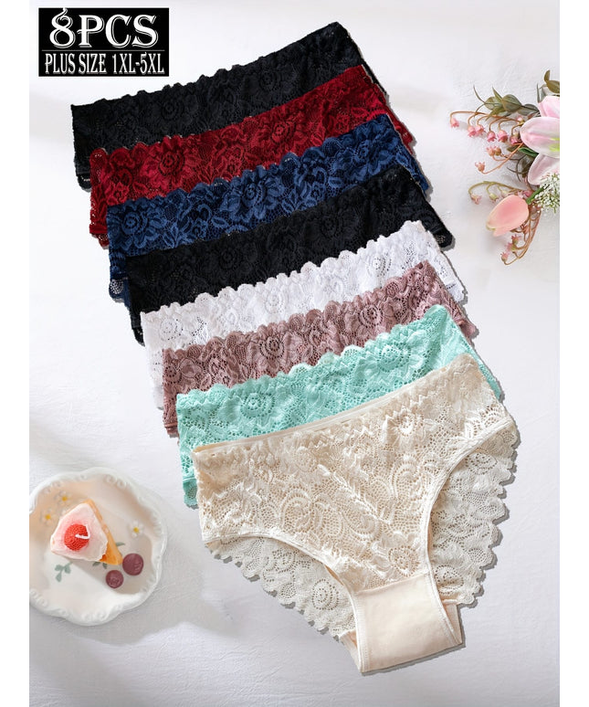 KissICON 8pc Floral Lace Curve Briefs – Soft Elegant Underwear