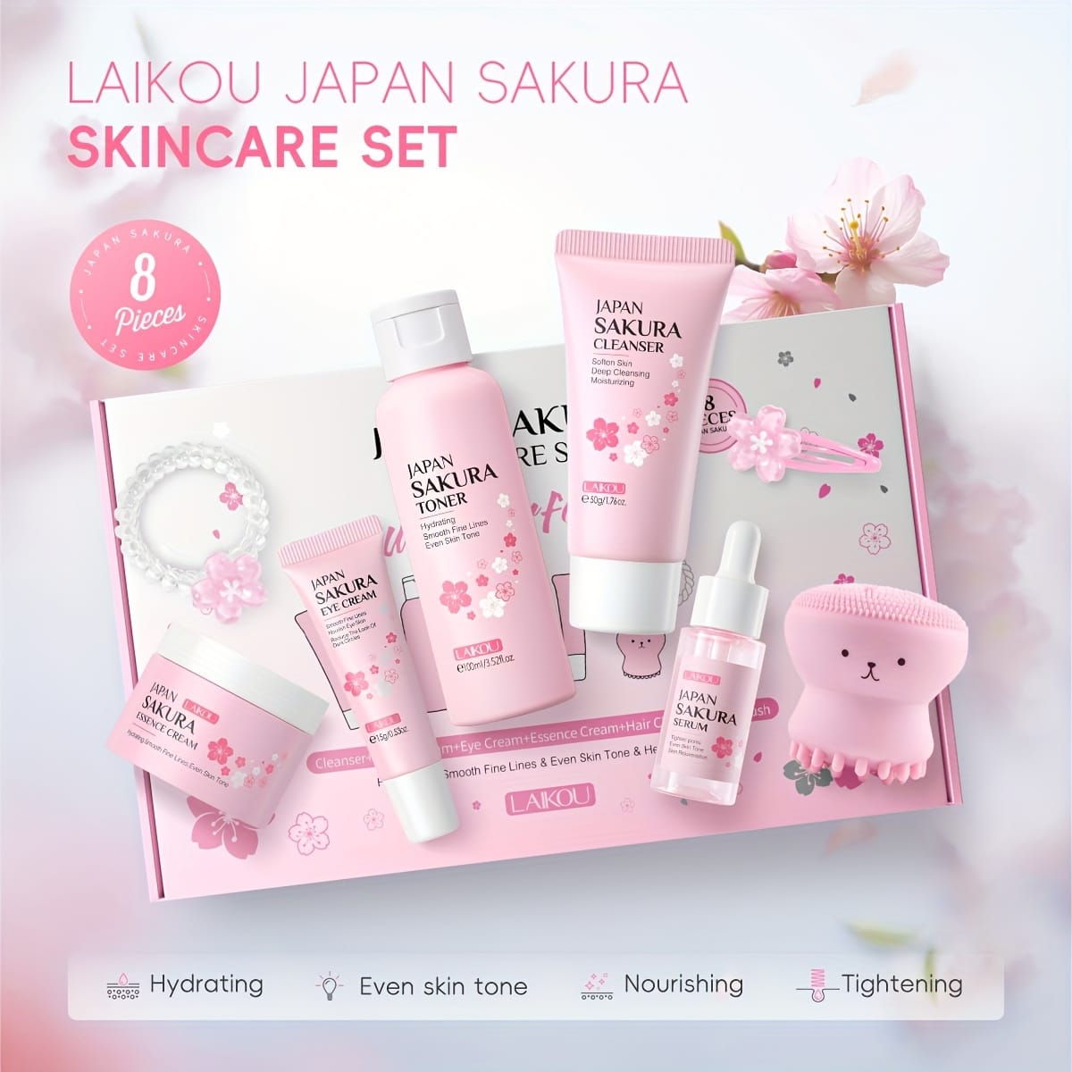 KissICON 8pcs KissIcon 8 Piece Cherry Blossom Skincare Gift Set