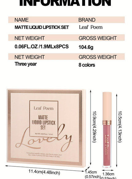 KissICON 8pcs Matte Velvet Liquid Lipstick Set – Nonstick